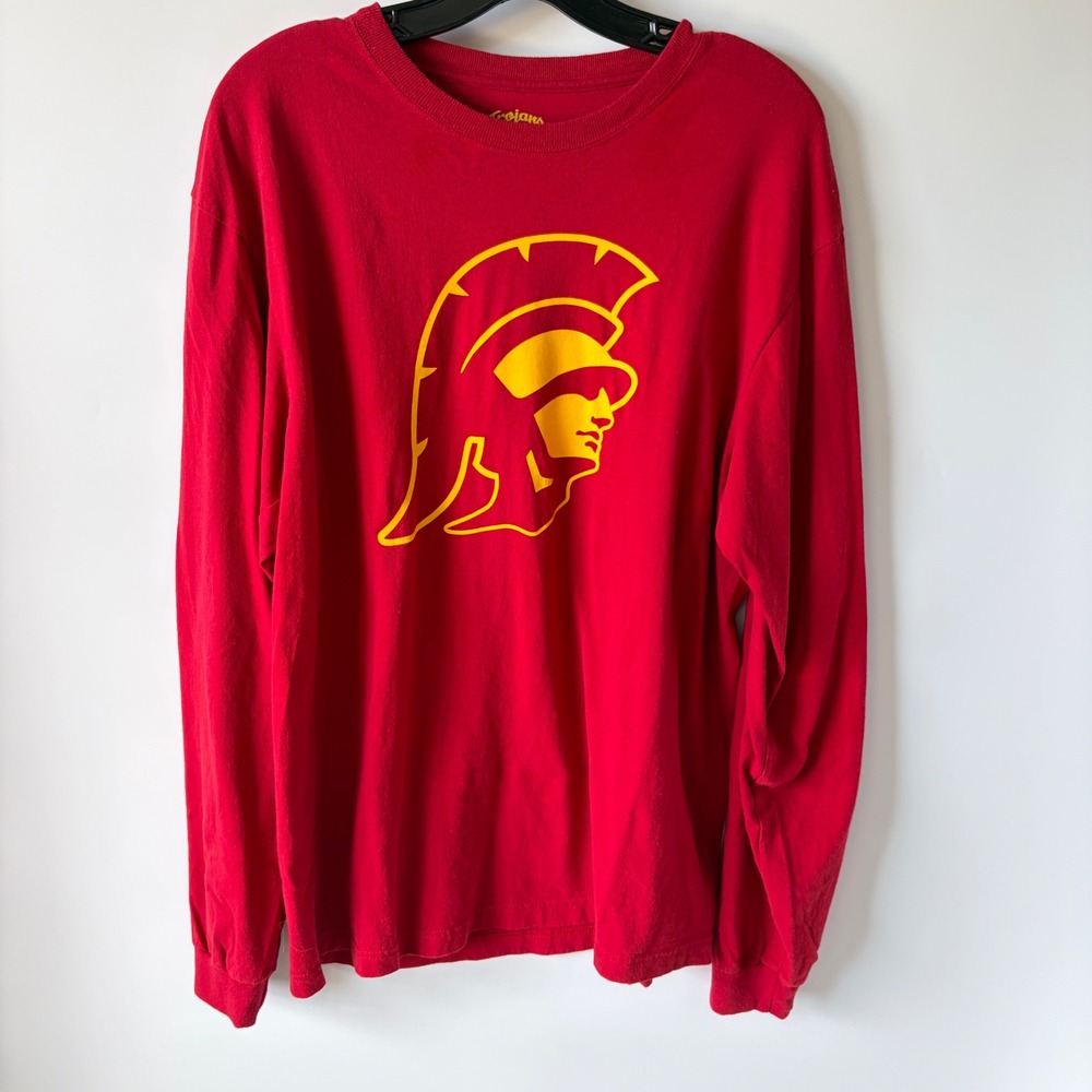 Trojans Authentic Apparel Graphic Tee Men Large Red USC Long Sleeve Sports Logo